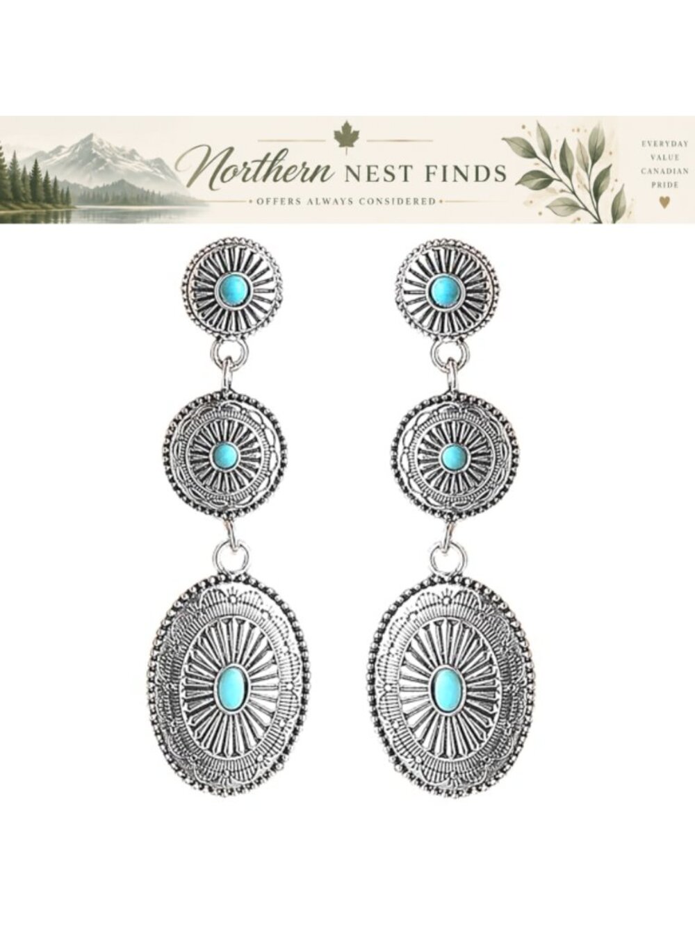 Bohemian Cowgirl Western Dangle Waterdrop Earrings Turquoise